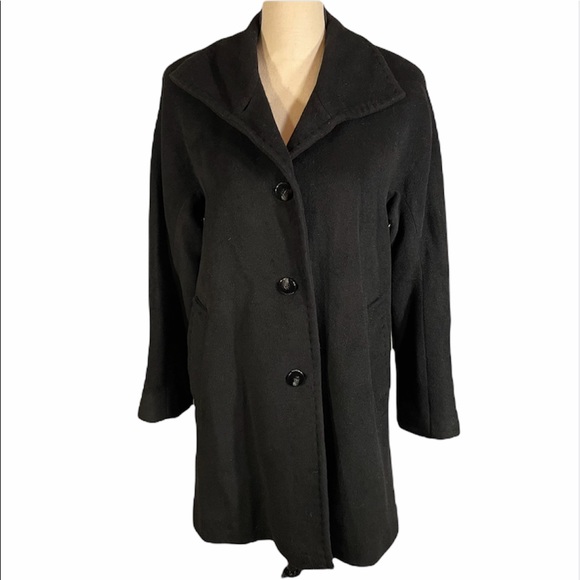 Ellen Tracy Wool & Angora Single Breasted 4-Button Black Car Coat Size 6 Petite - Picture 3 of 15